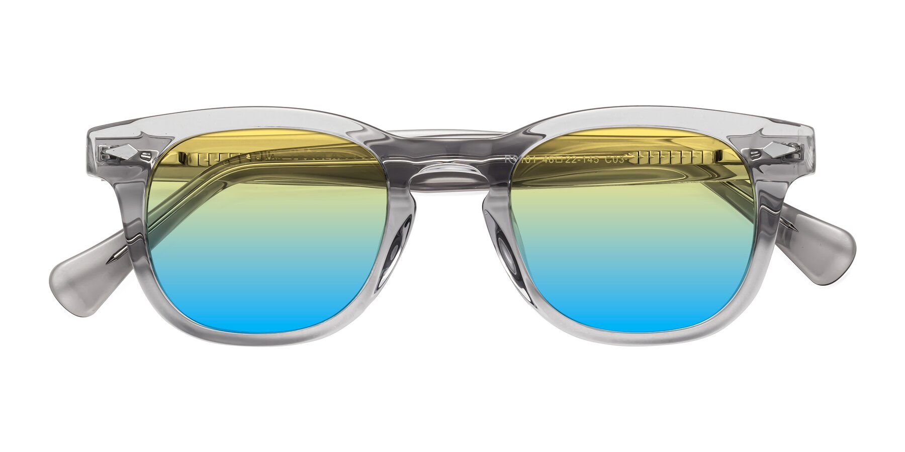 Folded Front of Tanna in Transparent Gray with Yellow / Blue Gradient Lenses