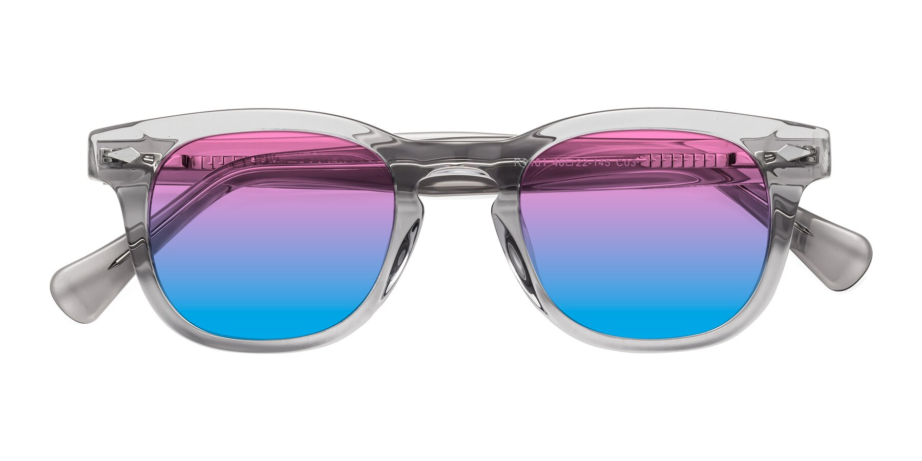 Folded Front of Tanna in Transparent Gray with Pink / Blue Gradient Lenses