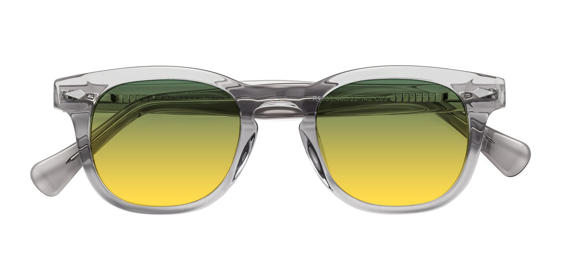 Folded Front of Tanna in Transparent Gray with Green / Yellow Gradient Lenses