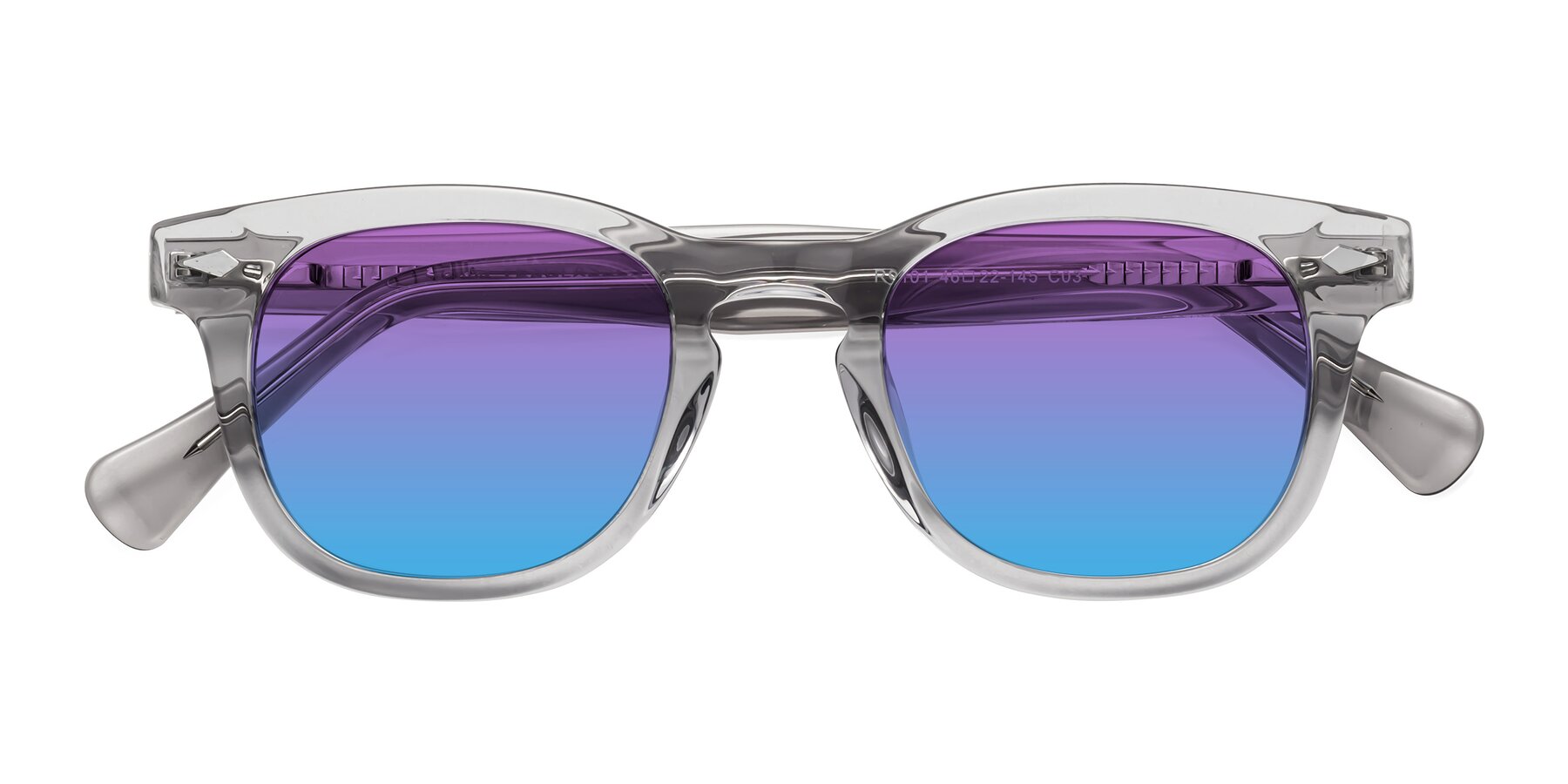 Folded Front of Tanna in Transparent Gray with Purple / Blue Gradient Lenses