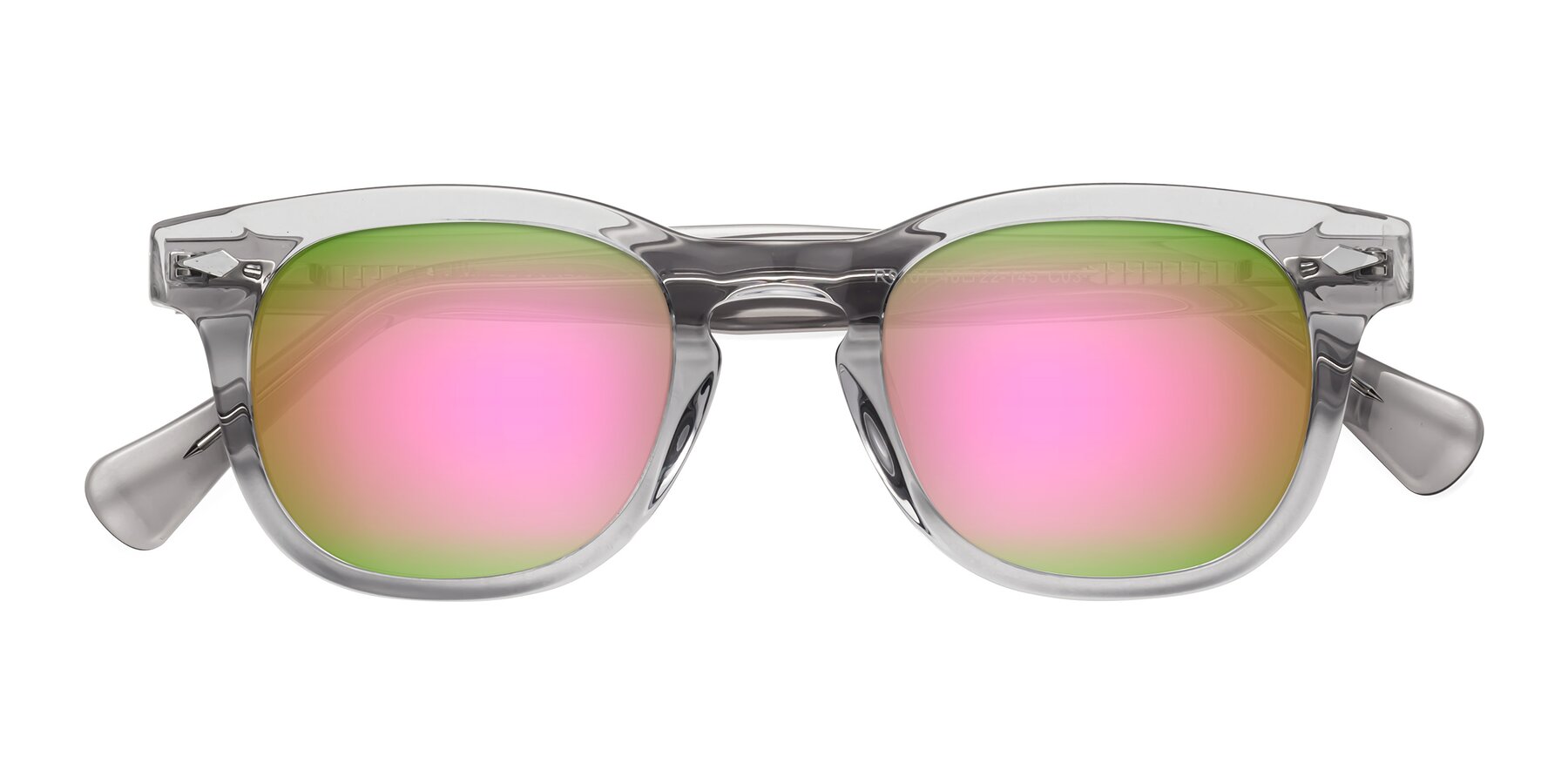 Folded Front of Tanna in Transparent Gray with Pink Mirrored Lenses