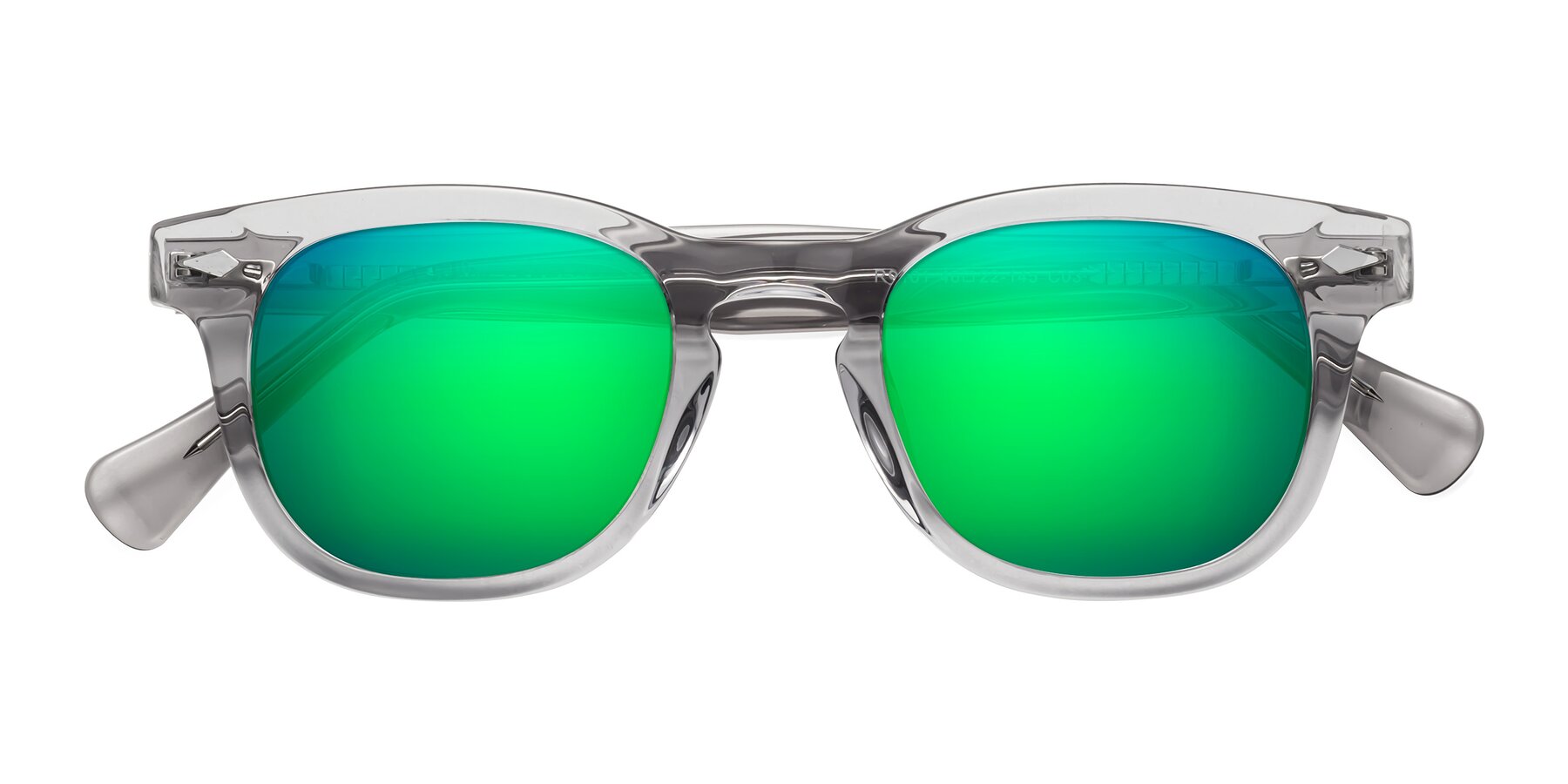 Folded Front of Tanna in Transparent Gray with Green Mirrored Lenses