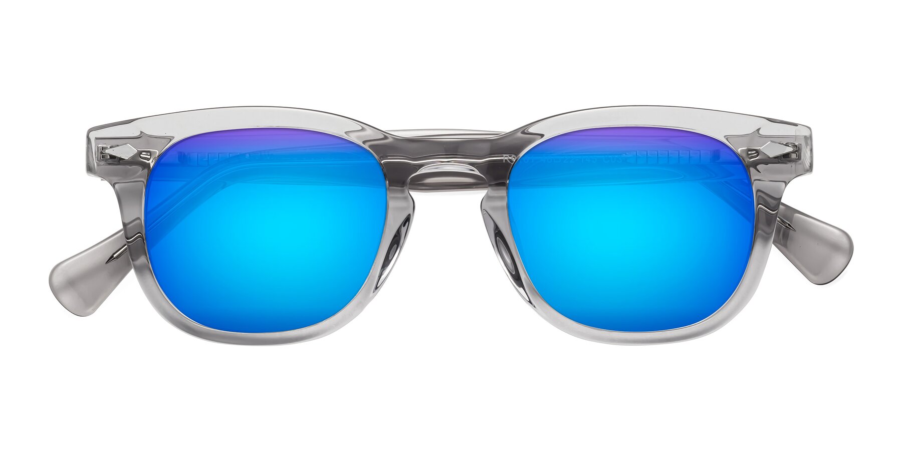 Folded Front of Tanna in Transparent Gray with Blue Mirrored Lenses