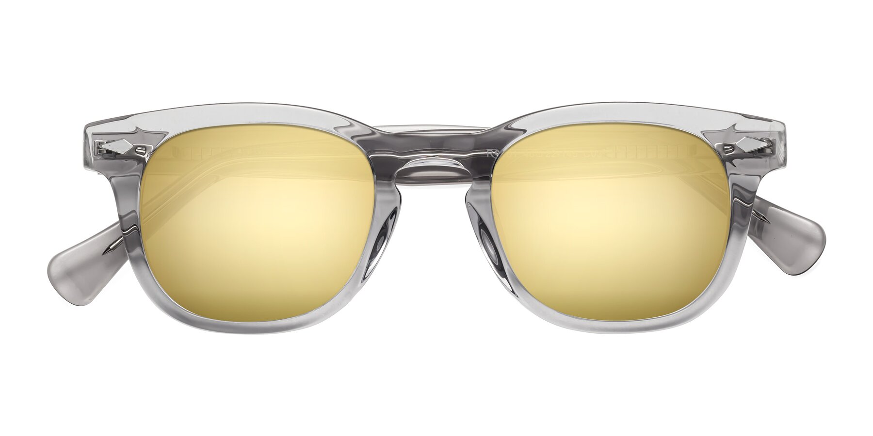 Folded Front of Tanna in Transparent Gray with Gold Mirrored Lenses