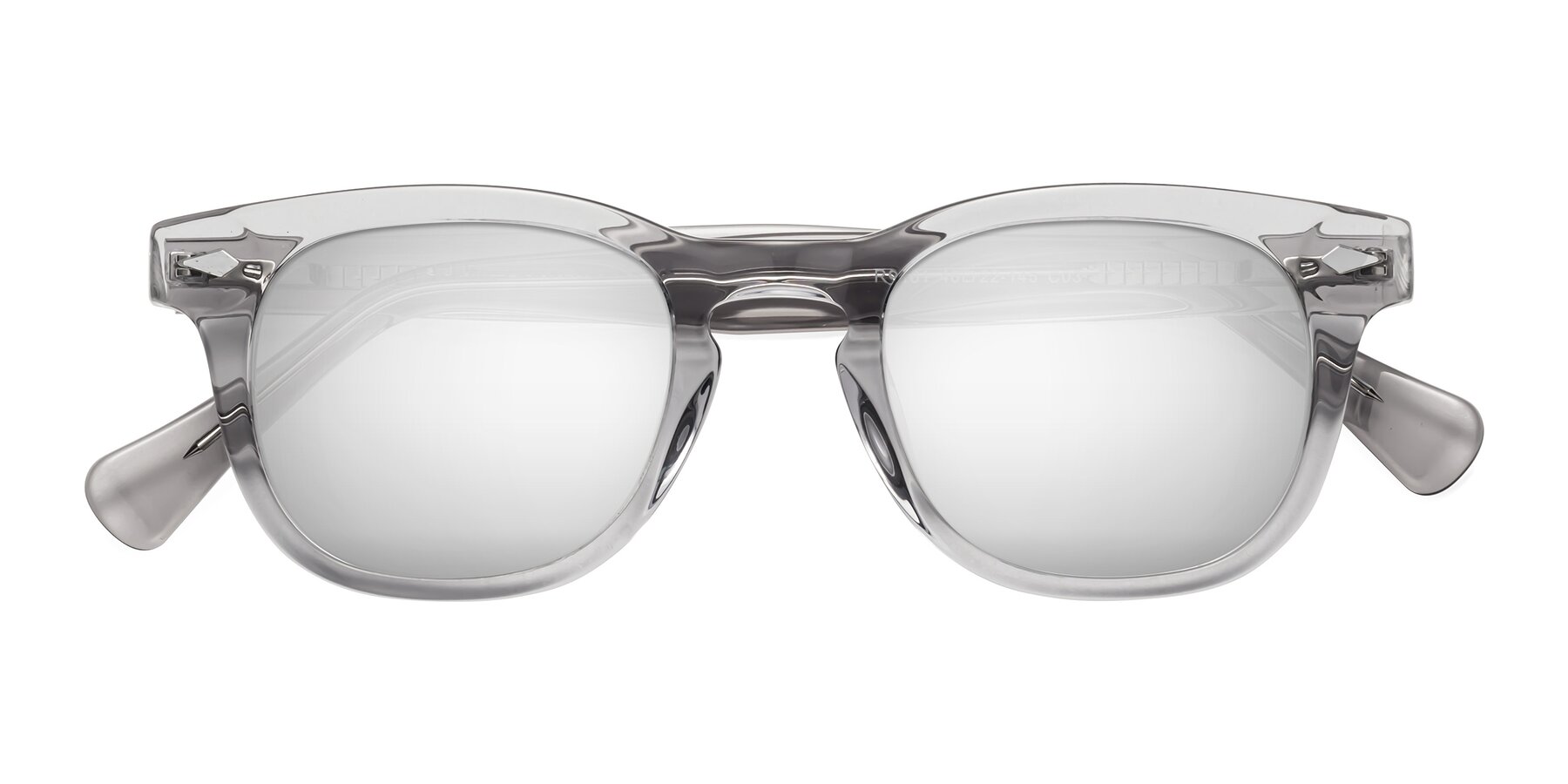 Folded Front of Tanna in Transparent Gray with Silver Mirrored Lenses