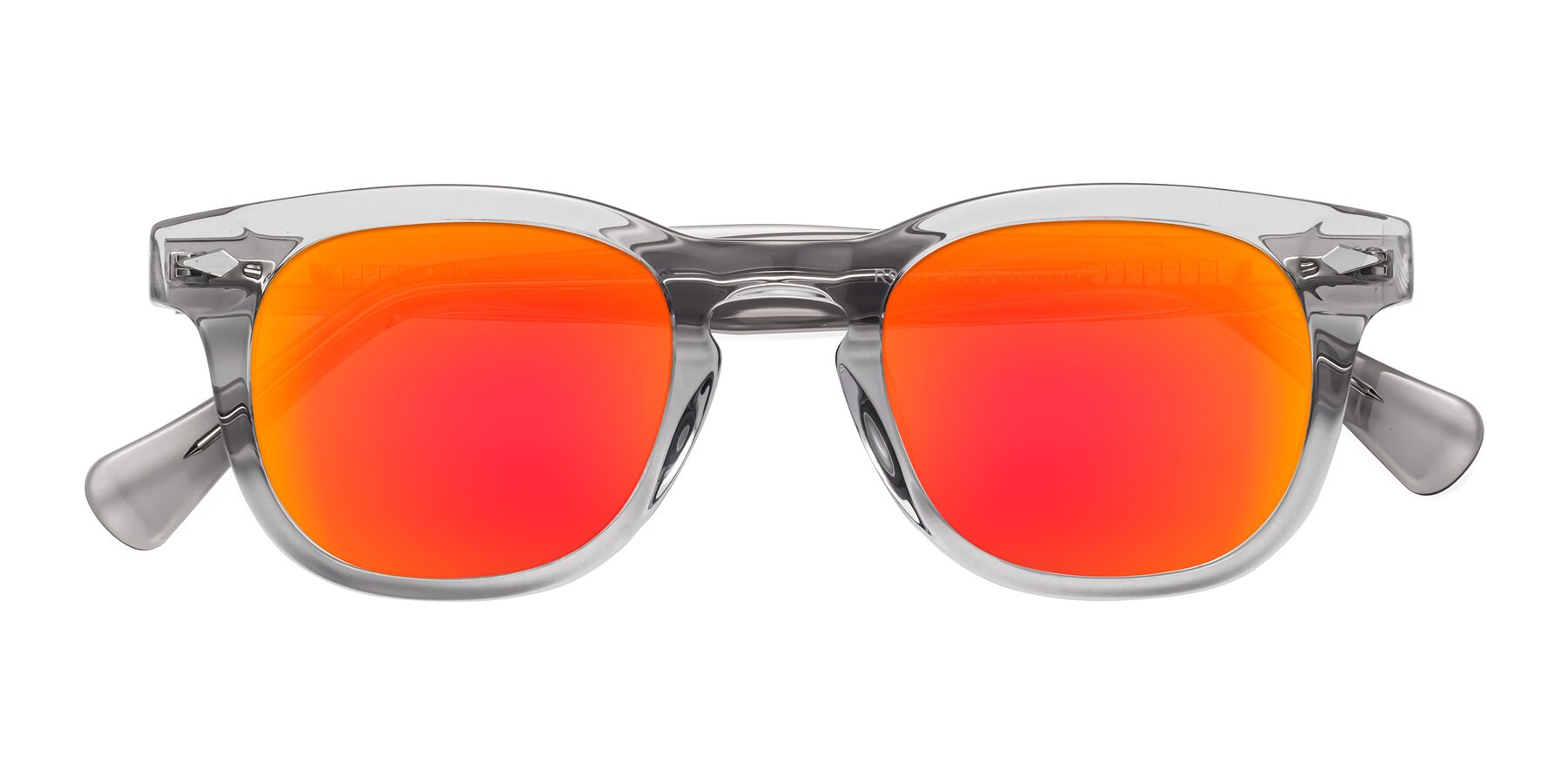 Folded Front of Tanna in Transparent Gray with Red Gold Mirrored Lenses