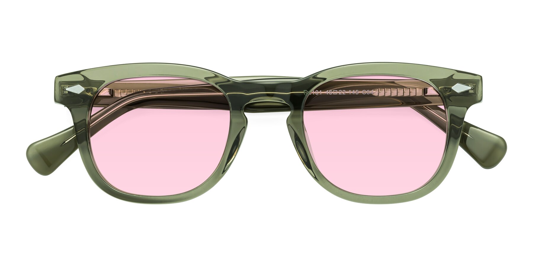 Folded Front of Tanna in Grayish Green with Light Pink Tinted Lenses