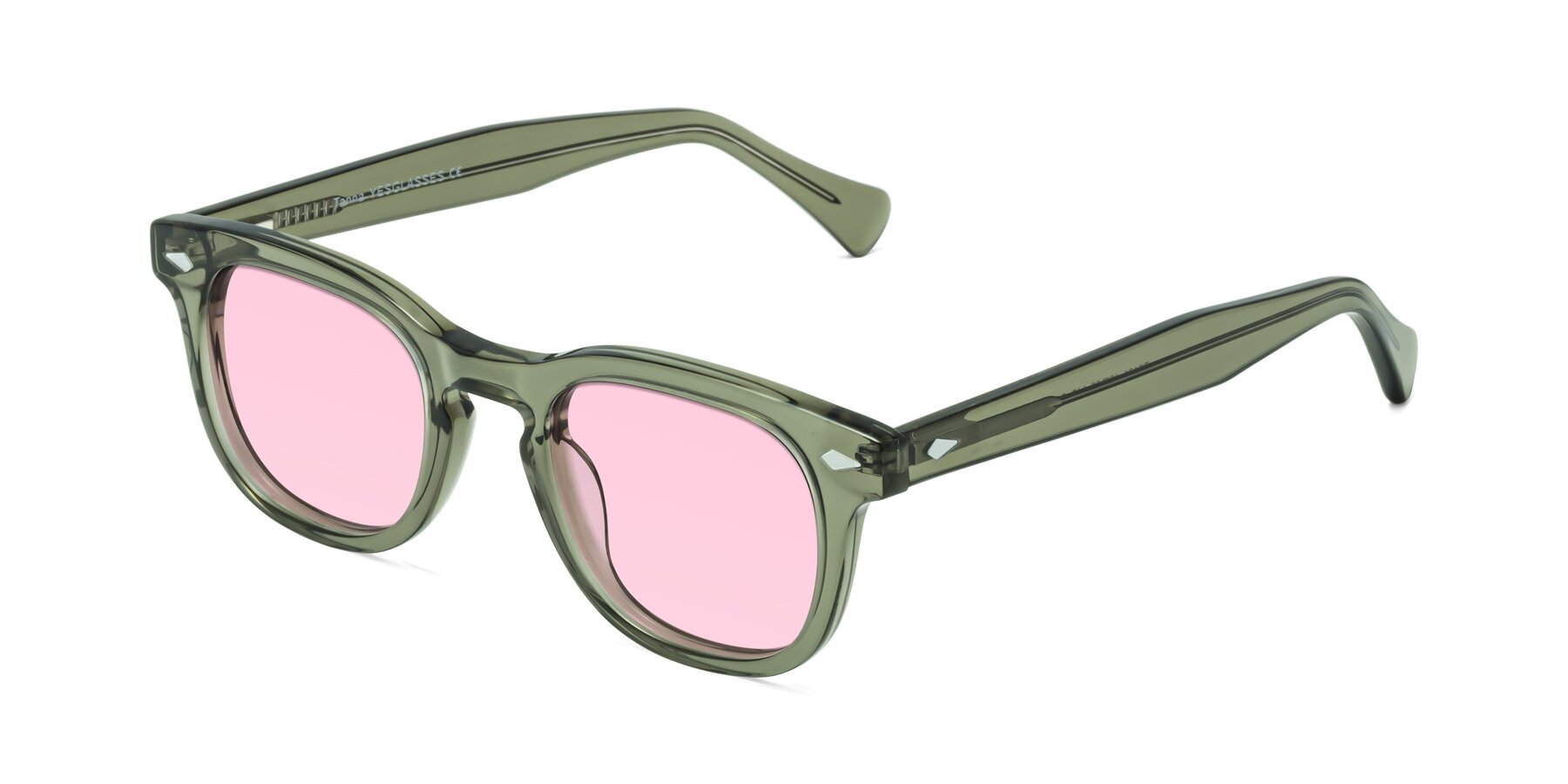 Angle of Tanna in Grayish Green with Light Pink Tinted Lenses