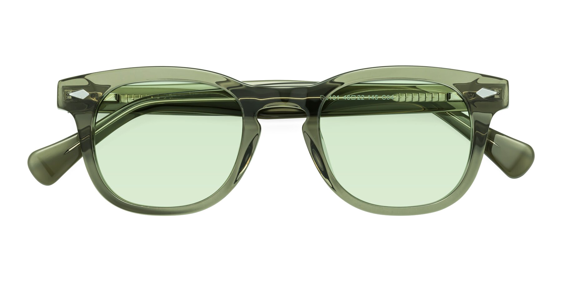 Folded Front of Tanna in Grayish Green with Light Green Tinted Lenses