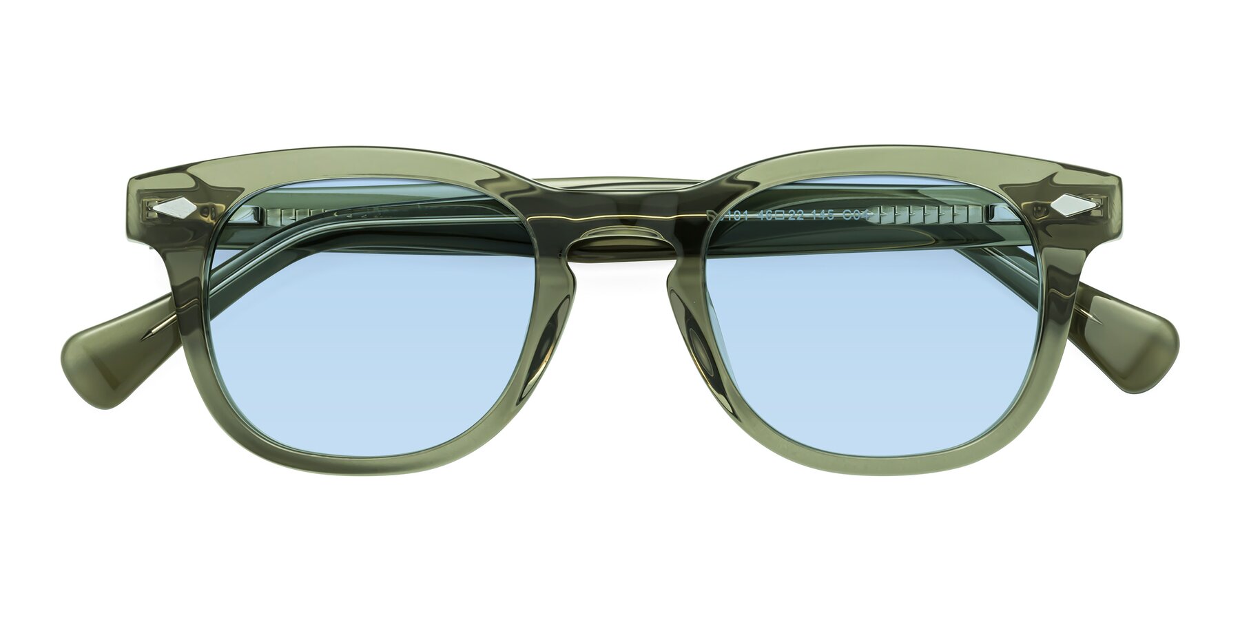 Folded Front of Tanna in Grayish Green with Light Blue Tinted Lenses