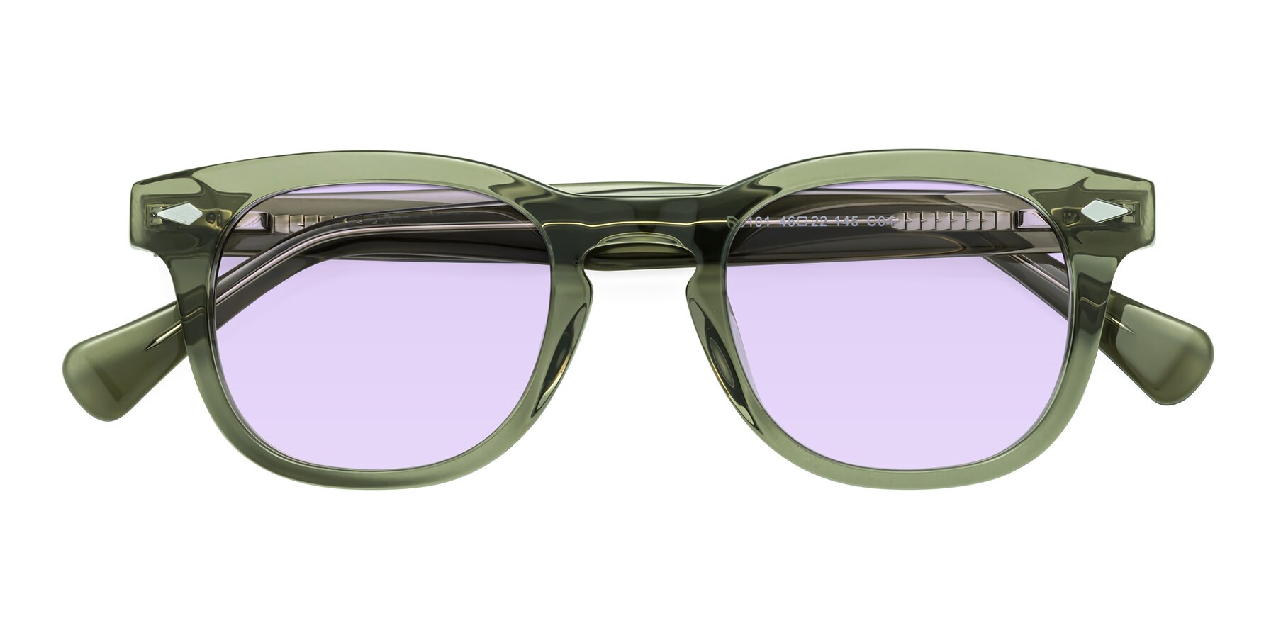 Folded Front of Tanna in Grayish Green with Light Purple Tinted Lenses