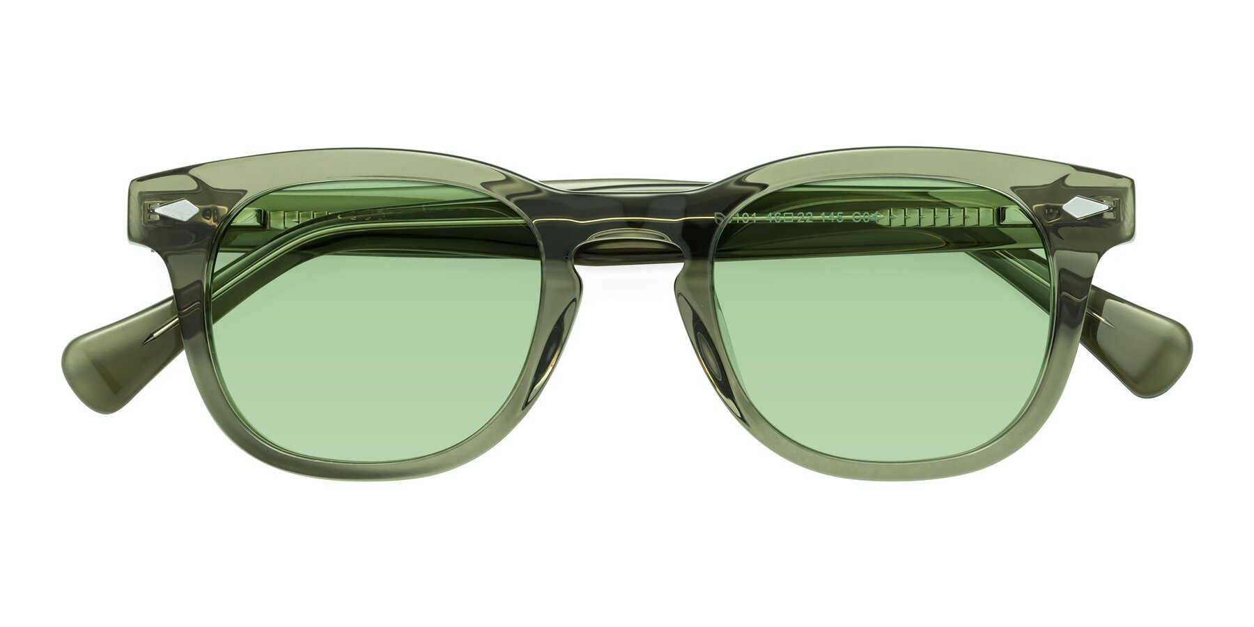 Folded Front of Tanna in Grayish Green with Medium Green Tinted Lenses