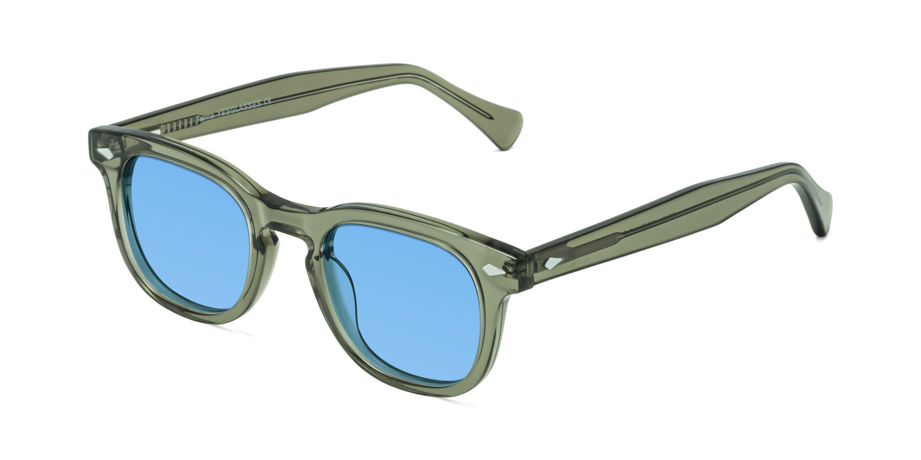 Angle of Tanna in Grayish Green with Medium Blue Tinted Lenses