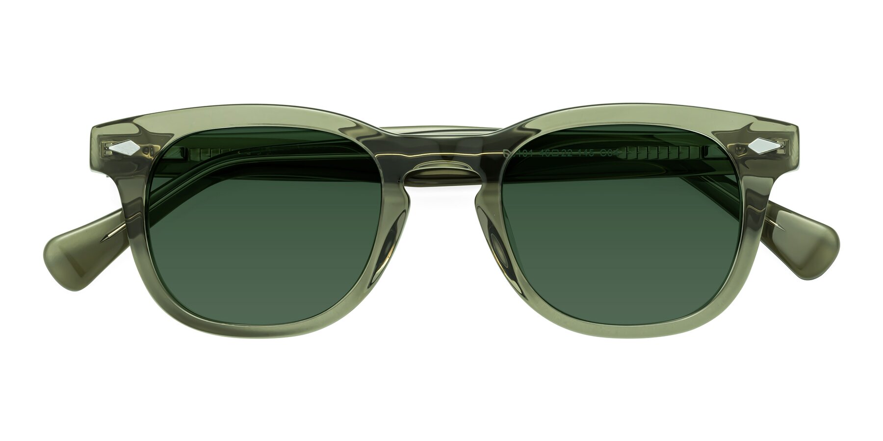 Folded Front of Tanna in Grayish Green with Green Tinted Lenses