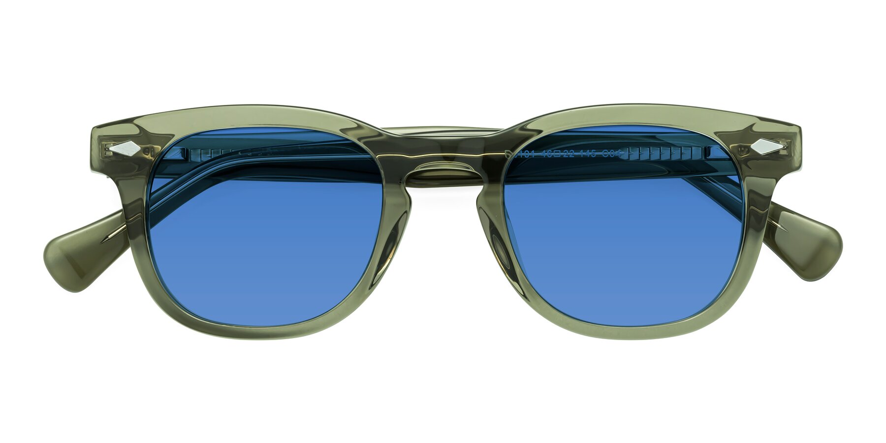 Folded Front of Tanna in Grayish Green with Blue Tinted Lenses