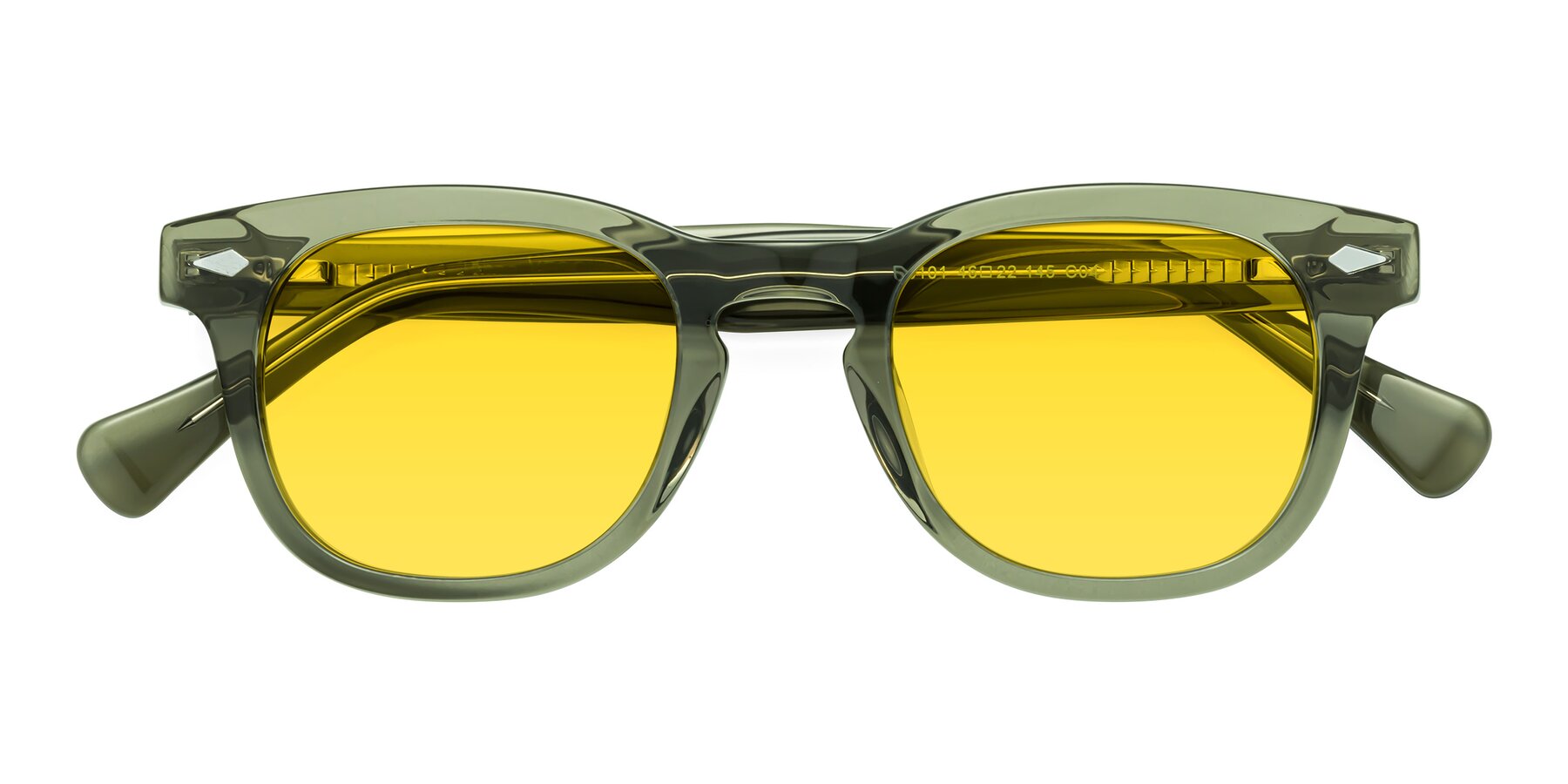Folded Front of Tanna in Grayish Green with Yellow Tinted Lenses