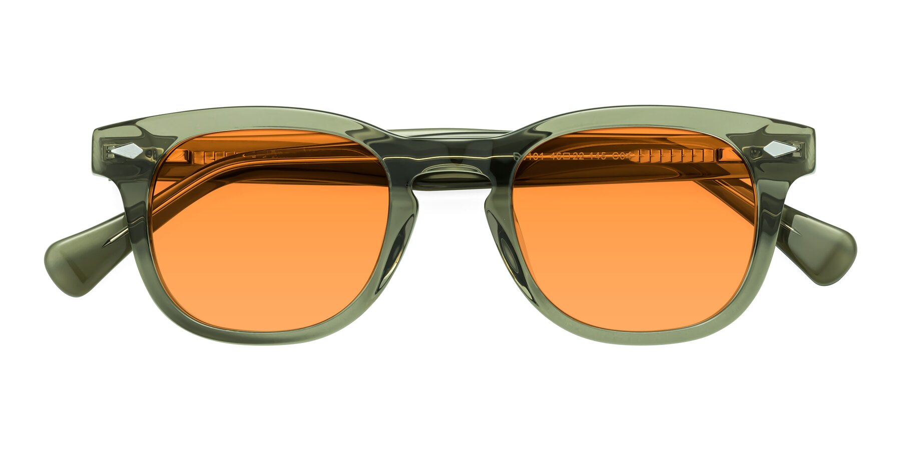 Folded Front of Tanna in Grayish Green with Orange Tinted Lenses