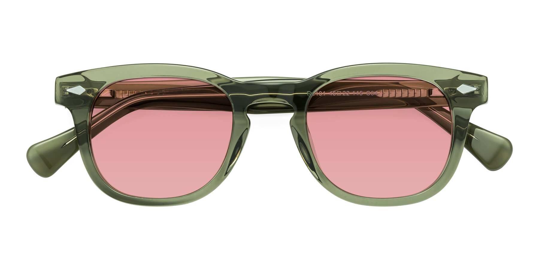 Folded Front of Tanna in Grayish Green with Medium Garnet Tinted Lenses