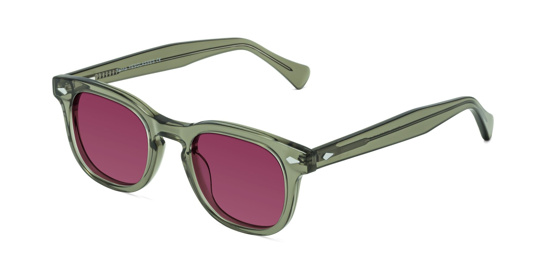 Angle of Tanna in Grayish Green with Wine Tinted Lenses