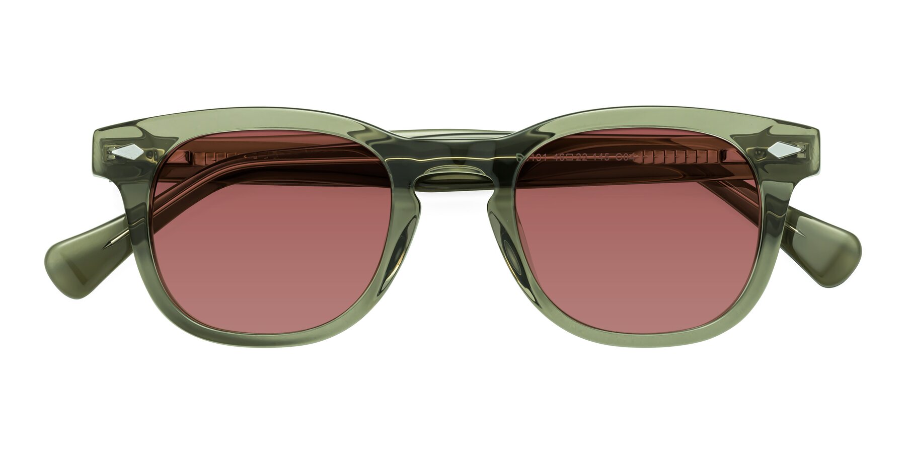 Folded Front of Tanna in Grayish Green with Garnet Tinted Lenses