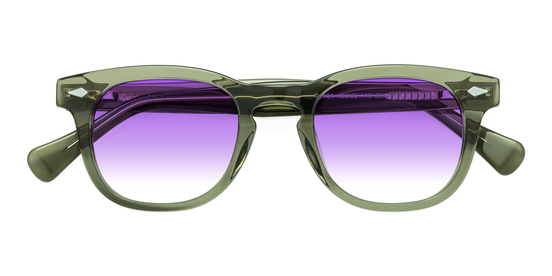 Folded Front of Tanna in Grayish Green with Purple Gradient Lenses