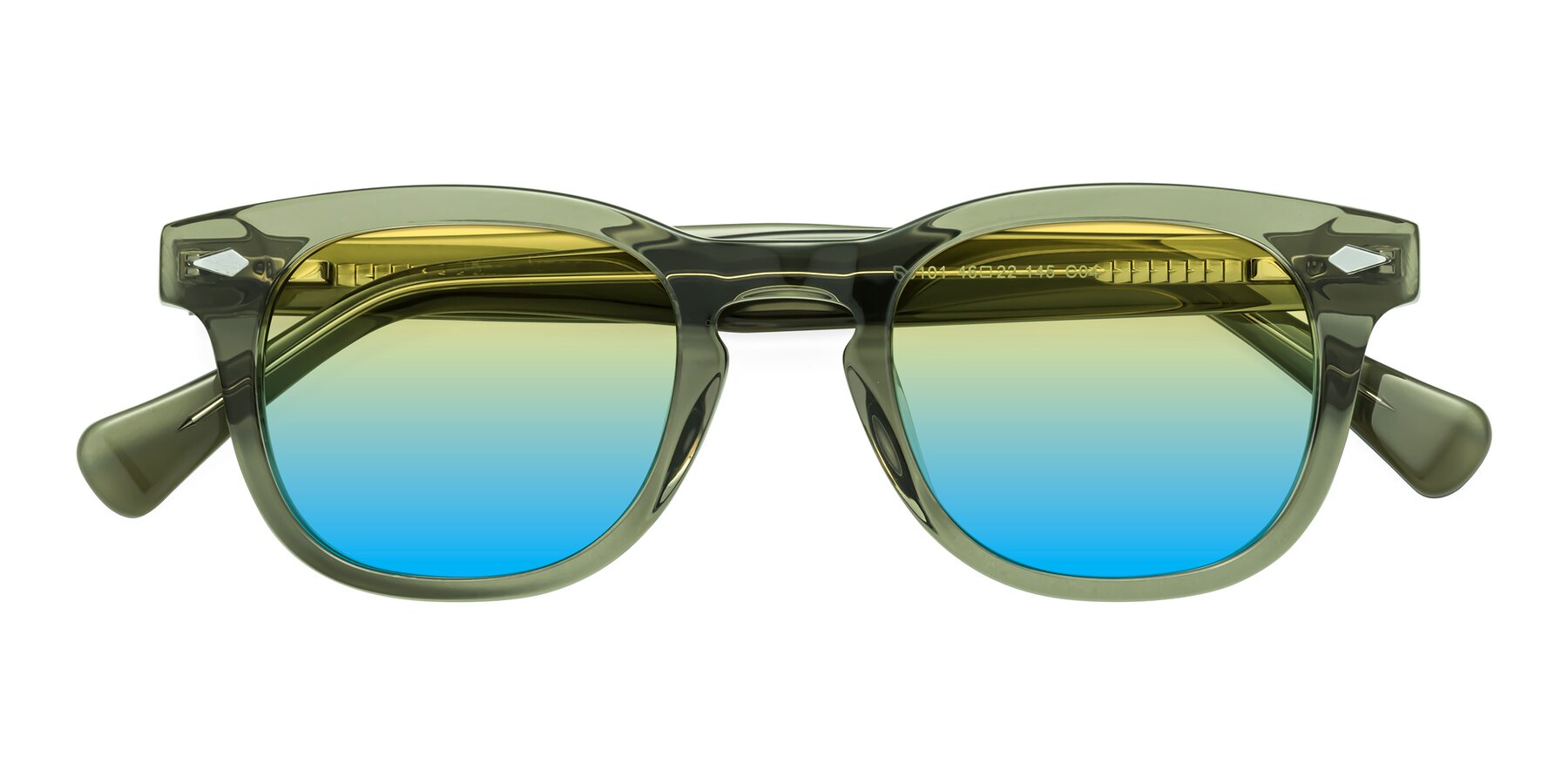 Folded Front of Tanna in Grayish Green with Yellow / Blue Gradient Lenses