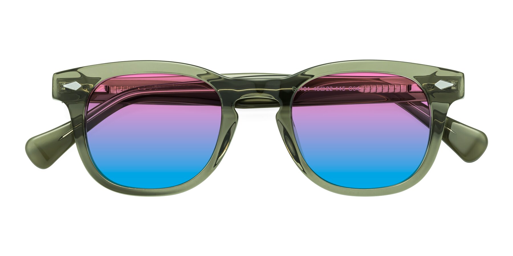 Folded Front of Tanna in Grayish Green with Pink / Blue Gradient Lenses