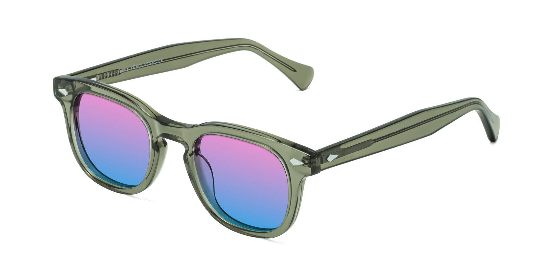 Angle of Tanna in Grayish Green with Pink / Blue Gradient Lenses