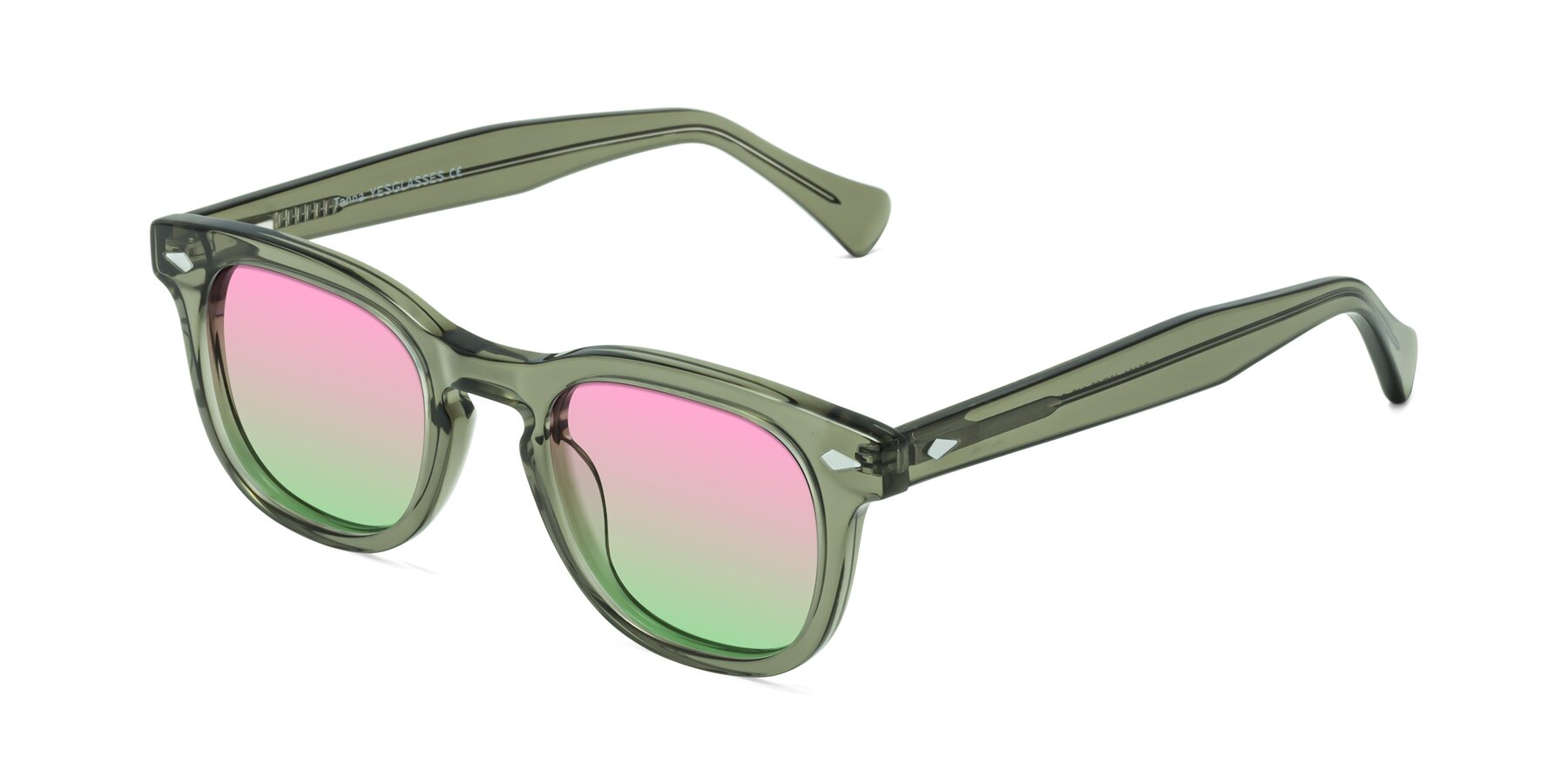 Angle of Tanna in Grayish Green with Pink / Green Gradient Lenses