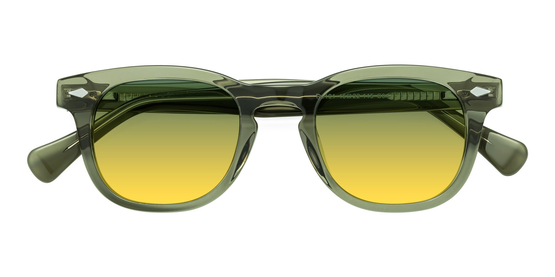 Folded Front of Tanna in Grayish Green with Green / Yellow Gradient Lenses