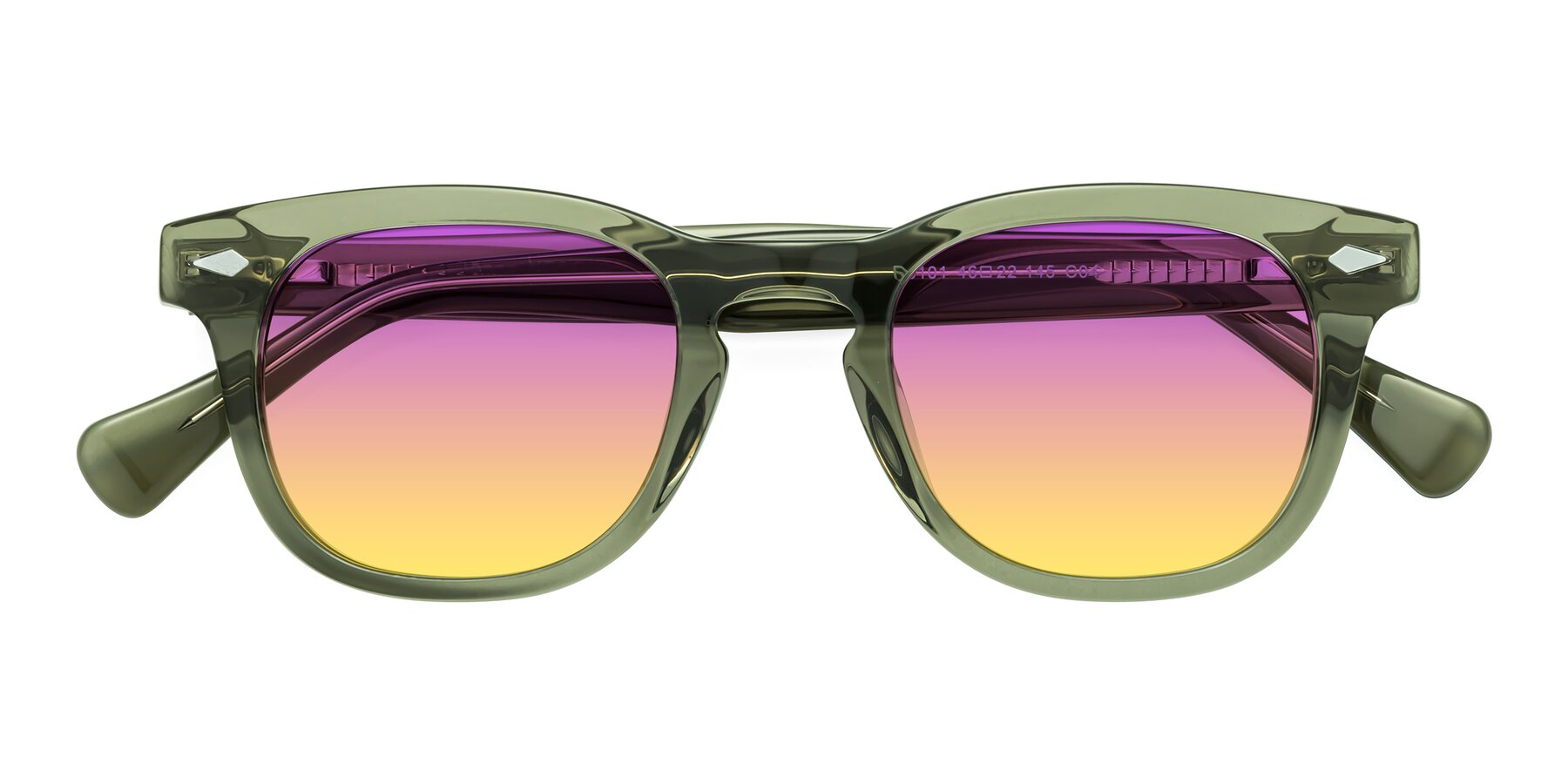 Folded Front of Tanna in Grayish Green with Purple / Yellow Gradient Lenses