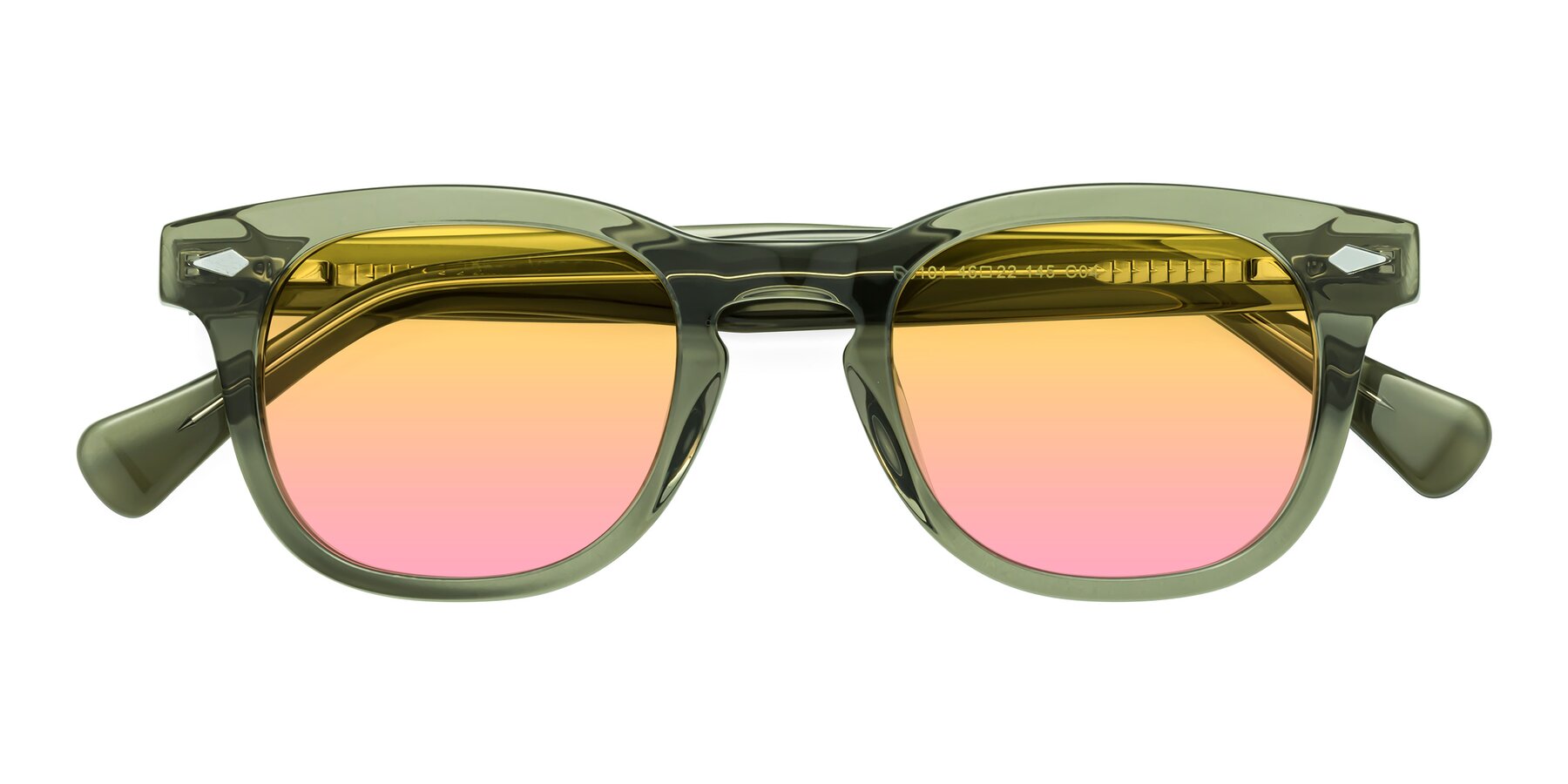 Folded Front of Tanna in Grayish Green with Yellow / Pink Gradient Lenses