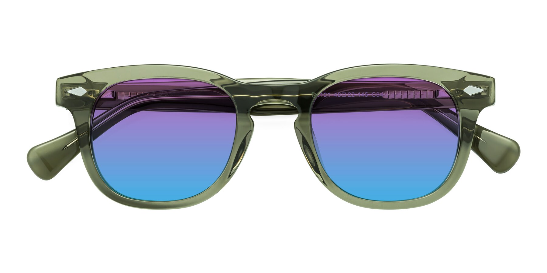 Folded Front of Tanna in Grayish Green with Purple / Blue Gradient Lenses