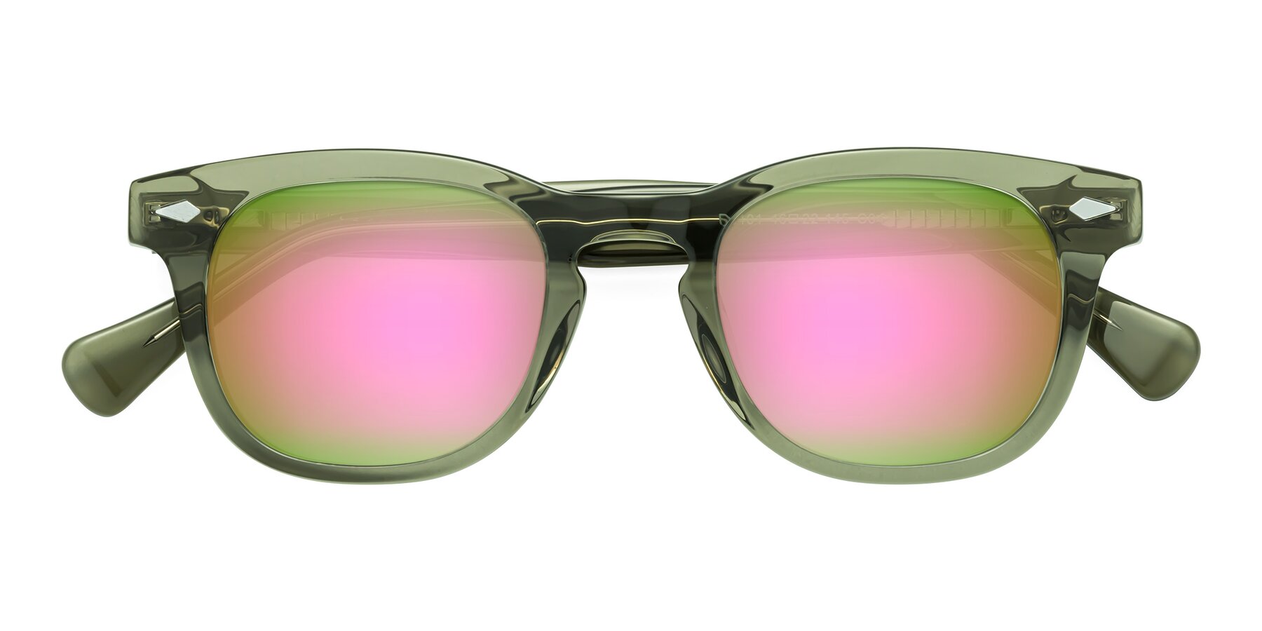 Folded Front of Tanna in Grayish Green with Pink Mirrored Lenses