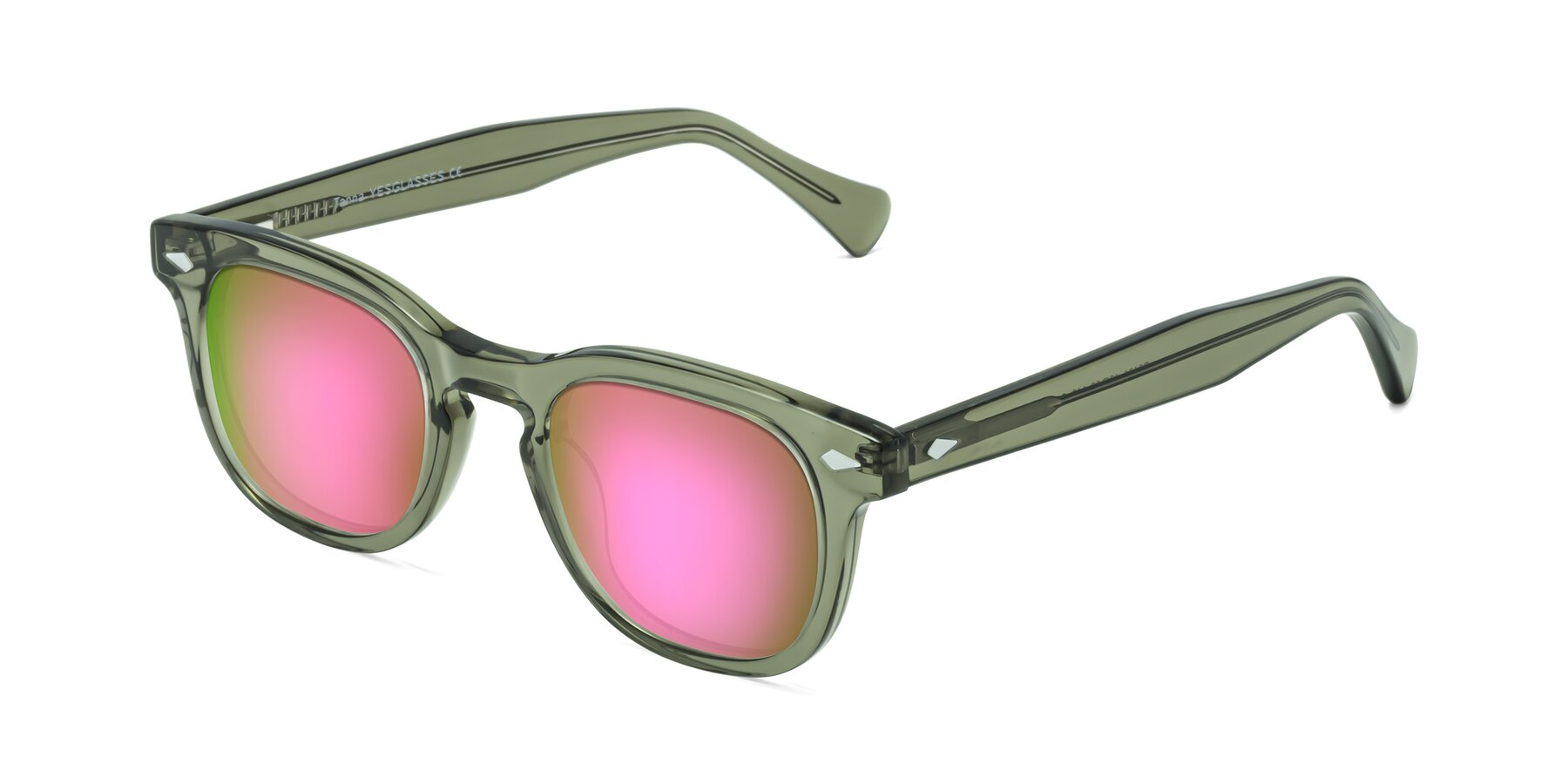 Angle of Tanna in Grayish Green with Pink Mirrored Lenses