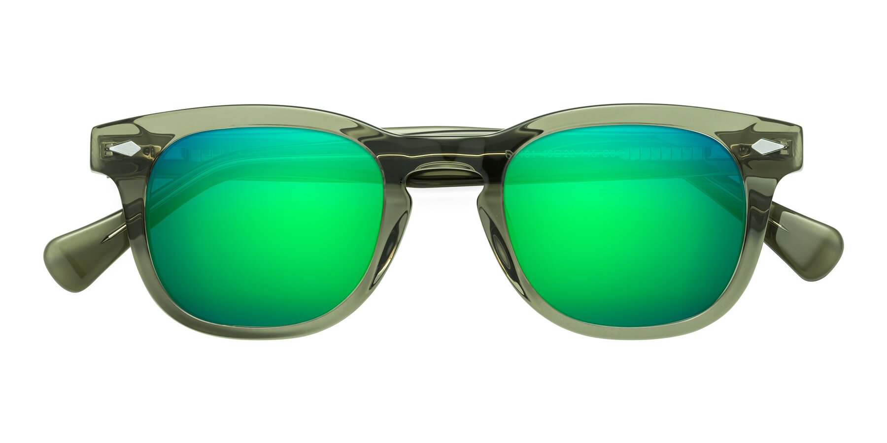 Folded Front of Tanna in Grayish Green with Green Mirrored Lenses