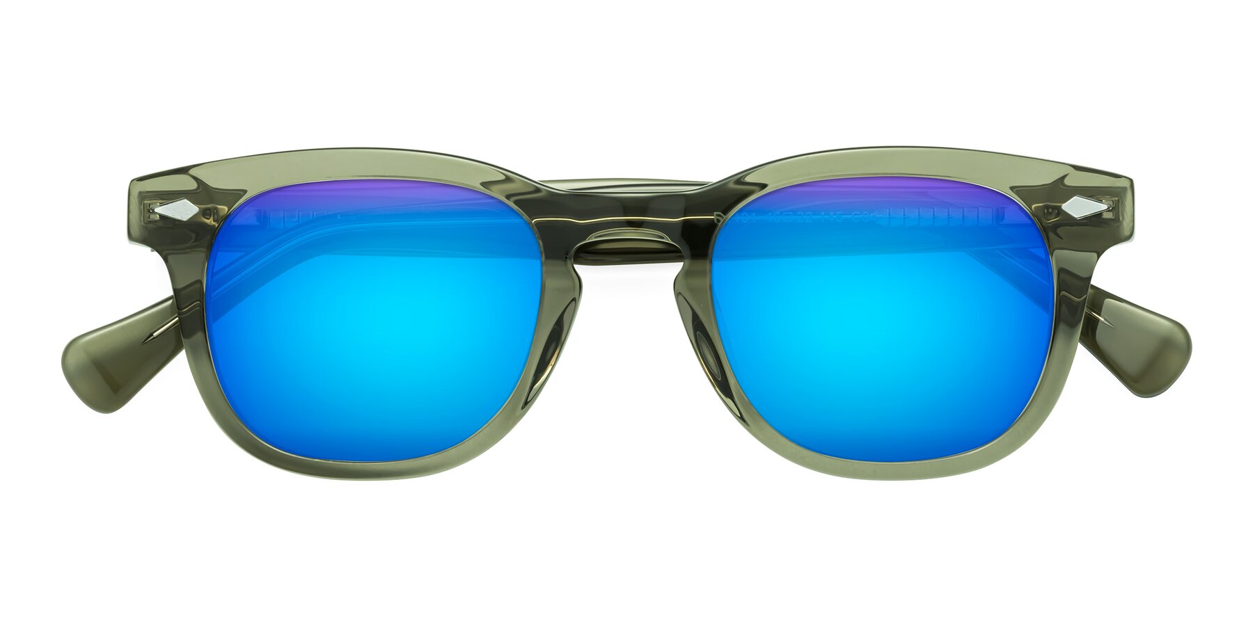 Folded Front of Tanna in Grayish Green with Blue Mirrored Lenses