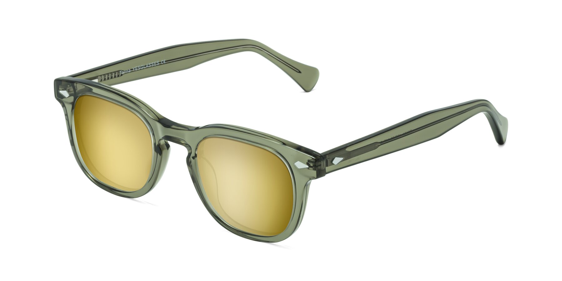 Angle of Tanna in Grayish Green with Gold Mirrored Lenses