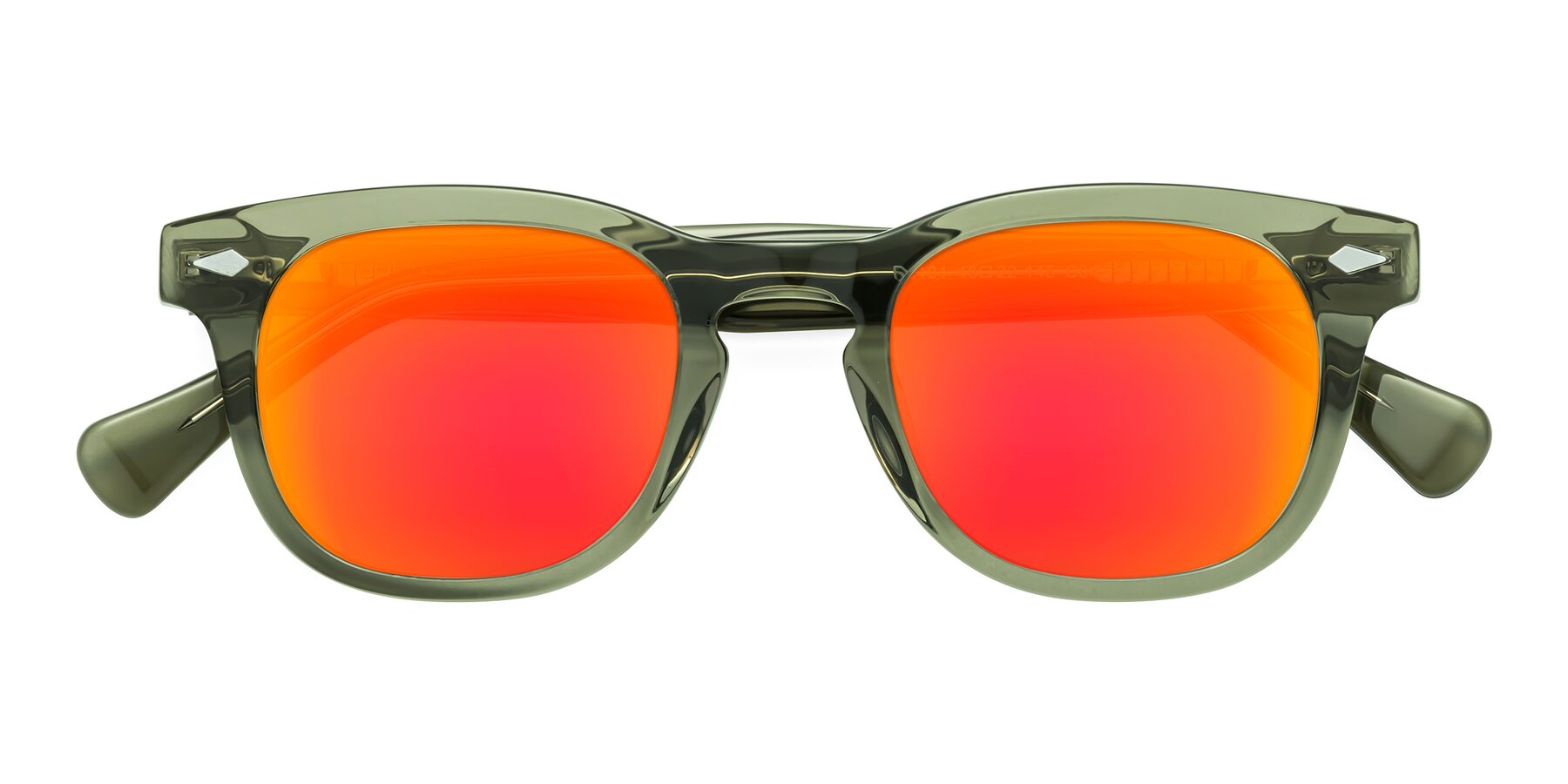 Folded Front of Tanna in Grayish Green with Red Gold Mirrored Lenses