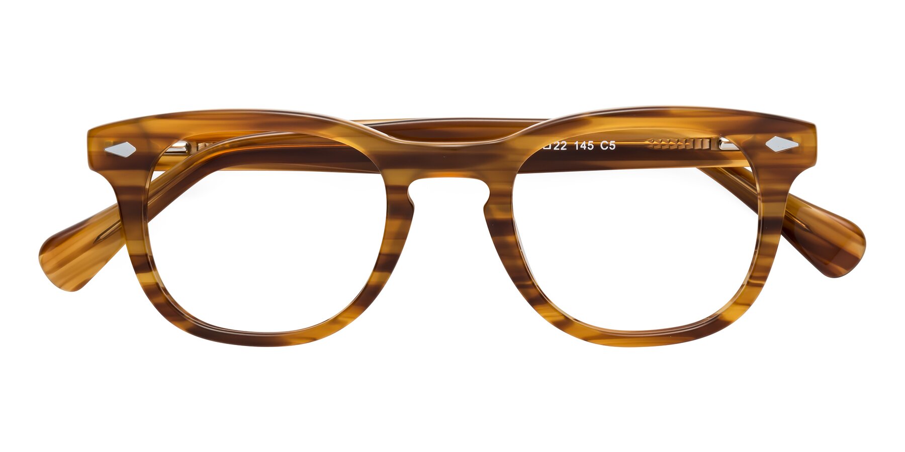 Folded Front of Tanna in Amber Striped with Clear Eyeglass Lenses
