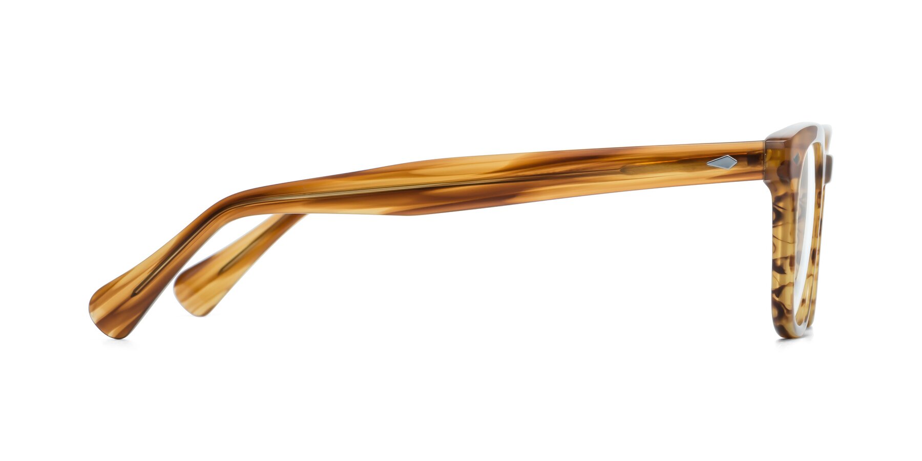 Side of Tanna in Amber Striped with Clear Reading Eyeglass Lenses