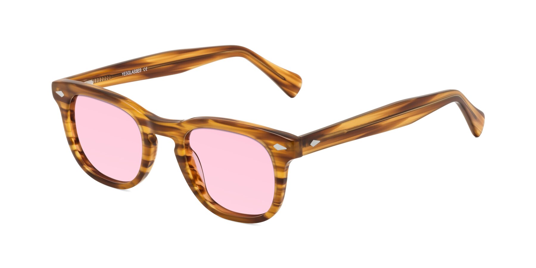 Angle of Tanna in Amber Striped with Light Pink Tinted Lenses