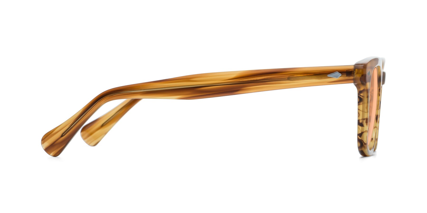 Side of Tanna in Amber Striped with Light Orange Tinted Lenses