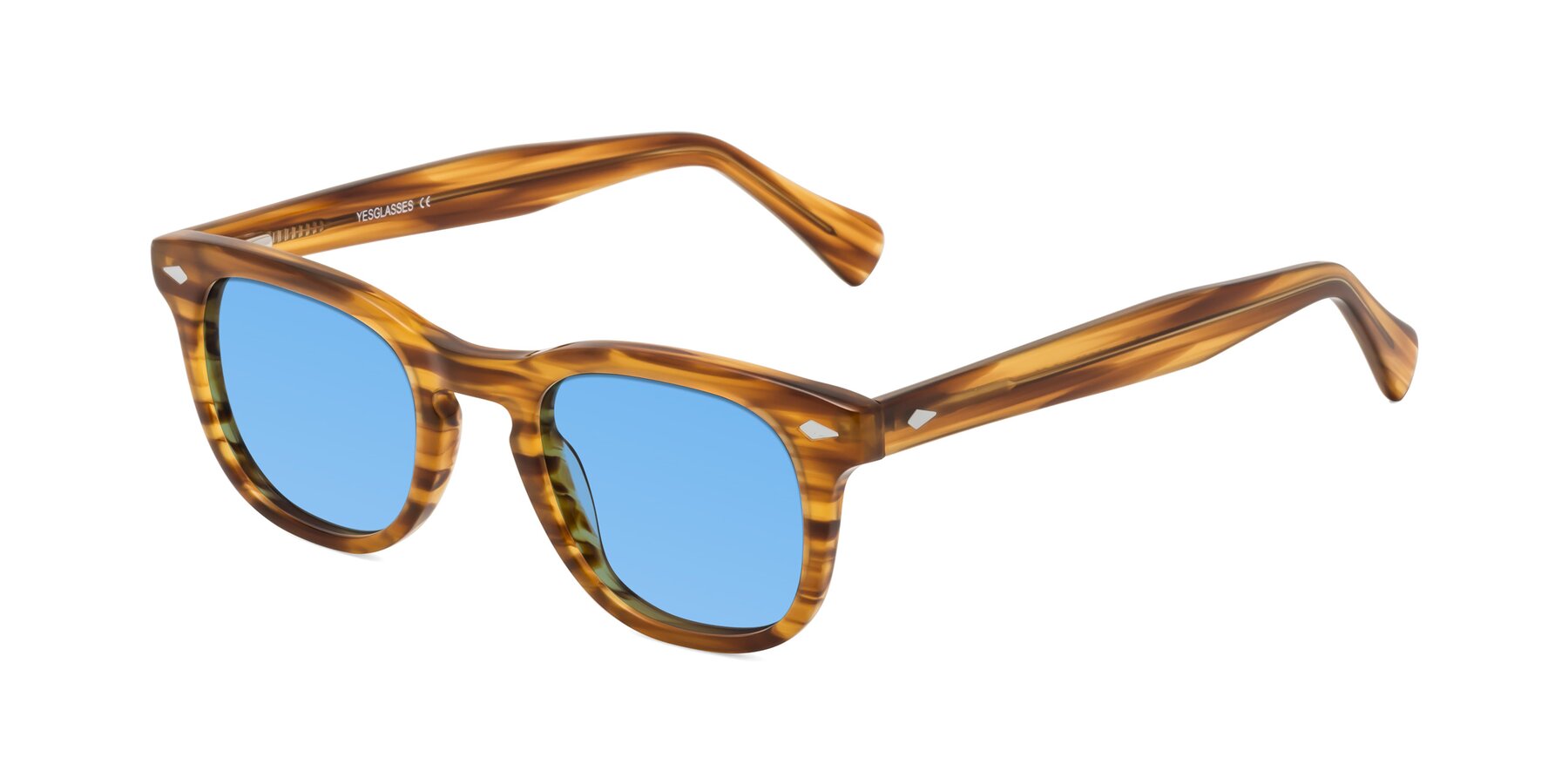 Angle of Tanna in Amber Striped with Medium Blue Tinted Lenses