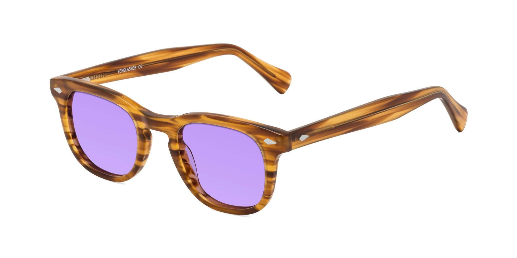 Angle of Tanna in Amber Striped with Medium Purple Tinted Lenses