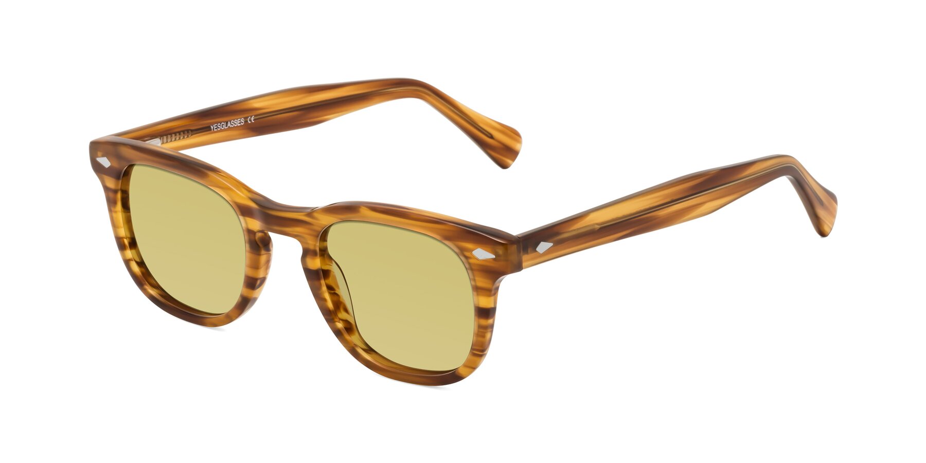 Angle of Tanna in Amber Striped with Medium Champagne Tinted Lenses