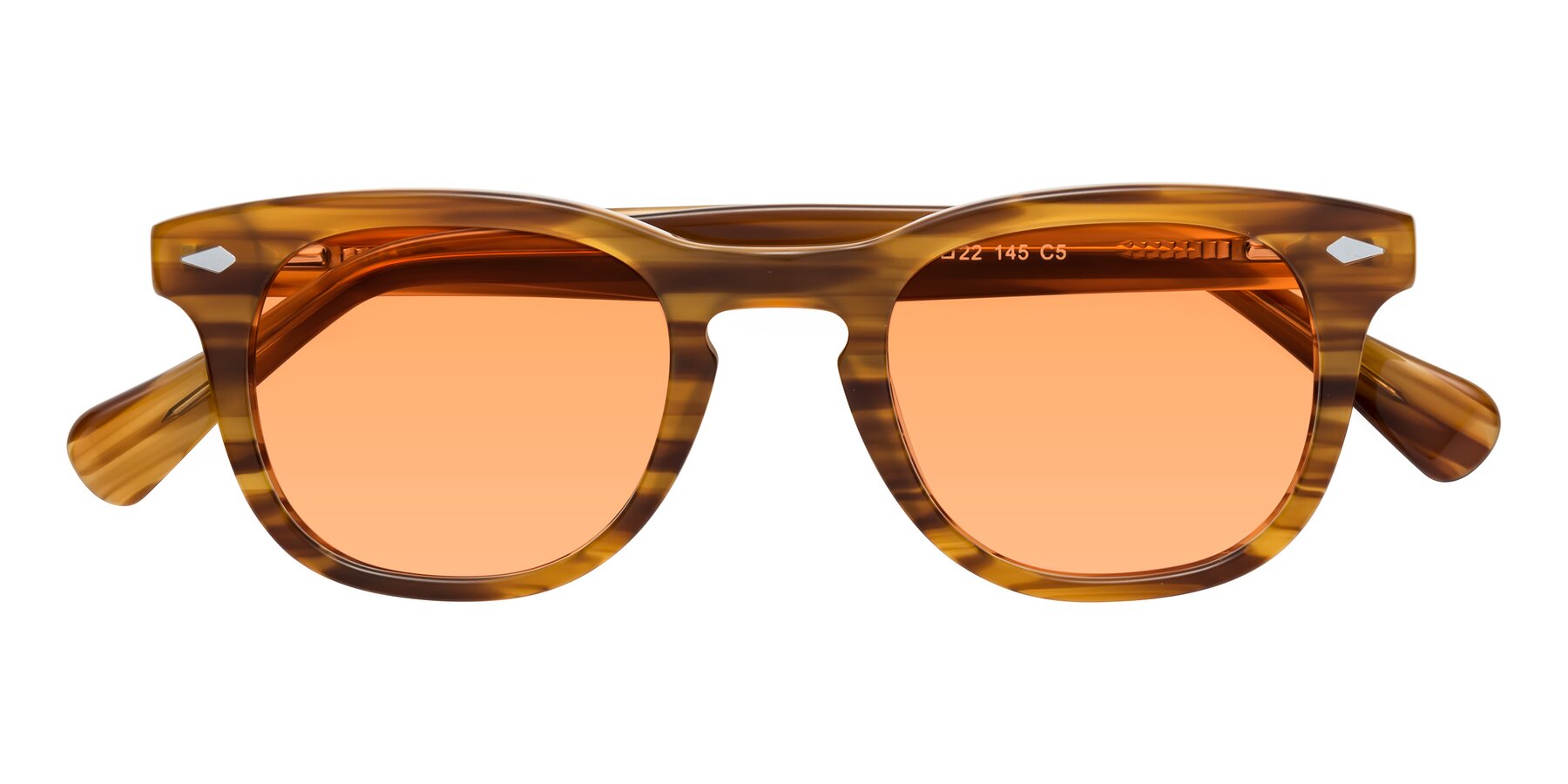 Folded Front of Tanna in Amber Striped with Medium Orange Tinted Lenses