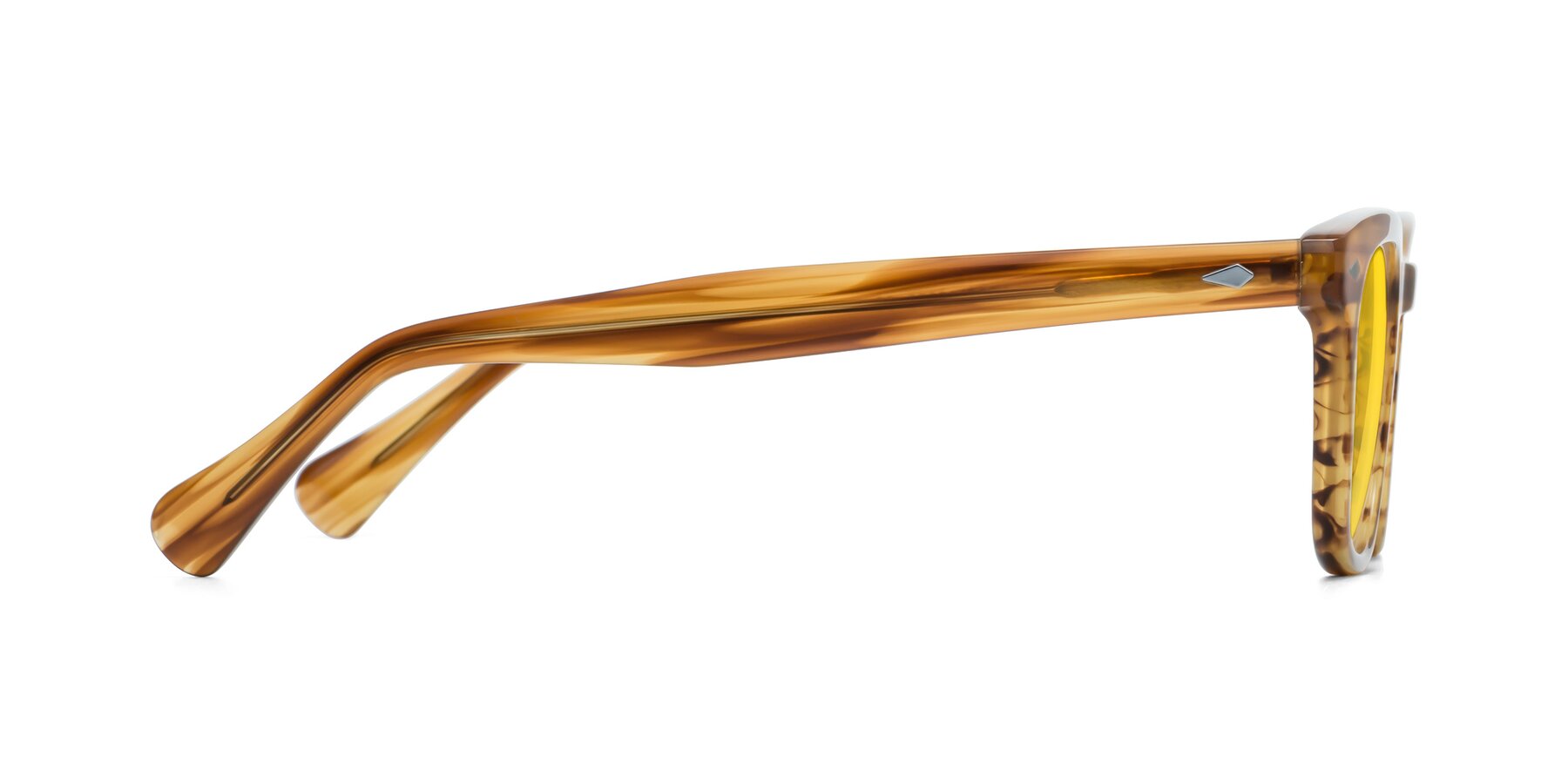 Side of Tanna in Amber Striped with Yellow Tinted Lenses