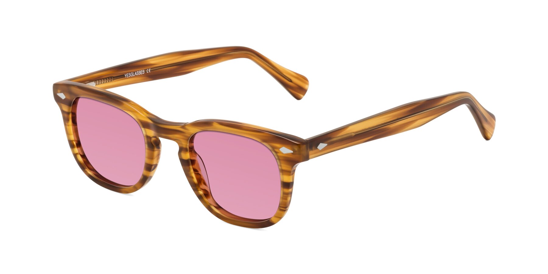 Angle of Tanna in Amber Striped with Medium Wine Tinted Lenses