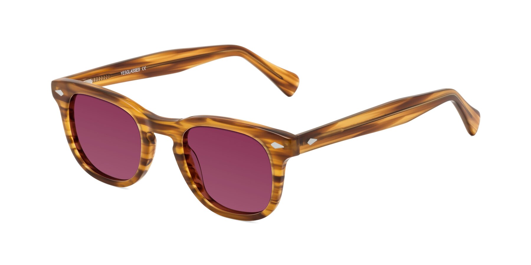 Angle of Tanna in Amber Striped with Wine Tinted Lenses